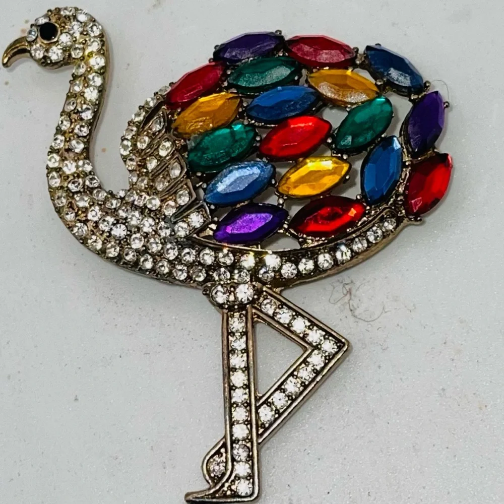 Stunning Colorful Rhinestone Flamingo Statement Brooch - Picture 6 of 13